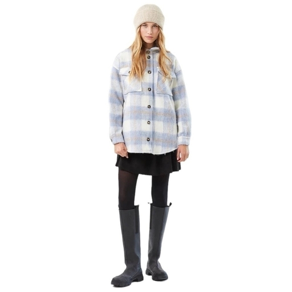 William Rast Pastel Gingham Checked Shacket Shirt Cardigan in Medium - Picture 1 of 7